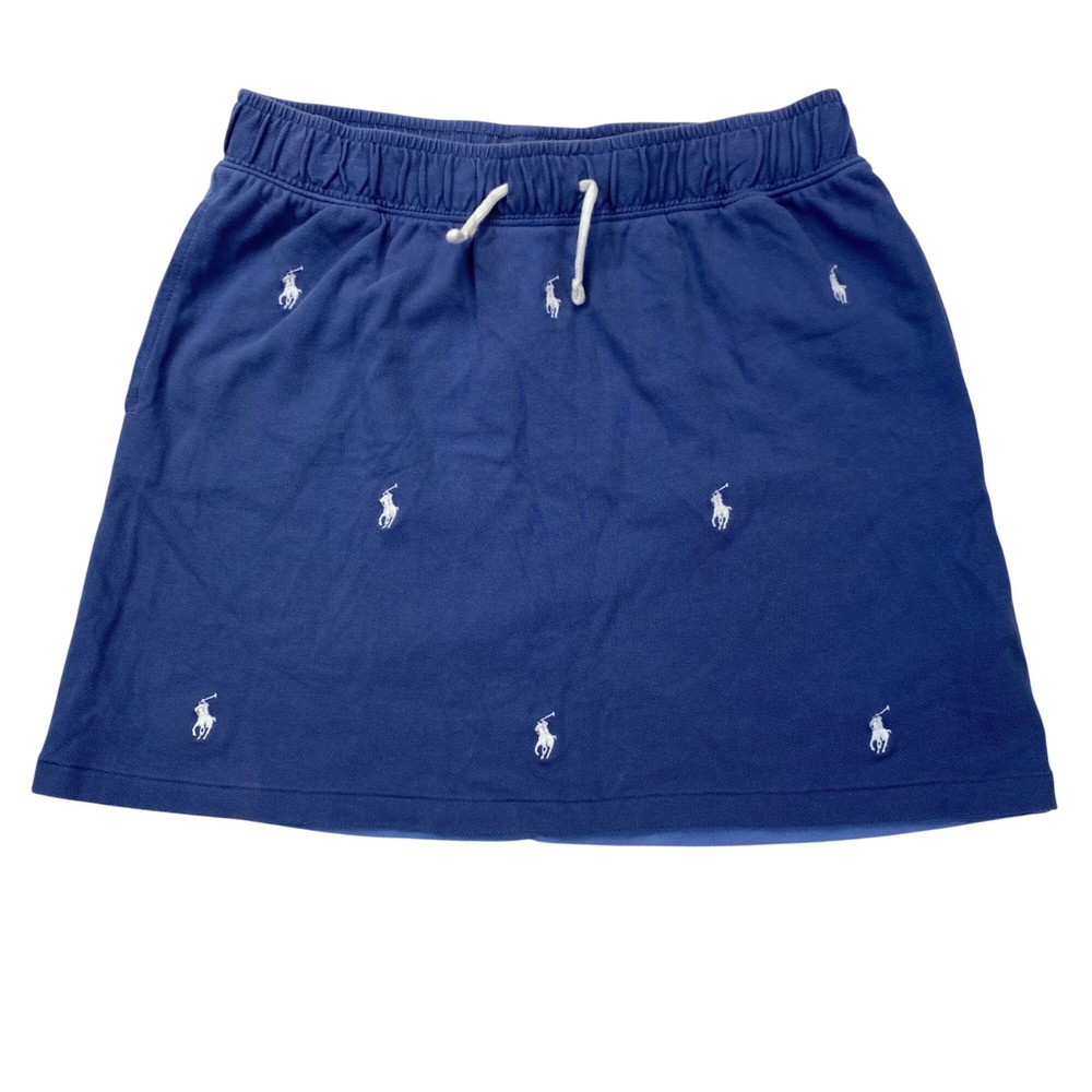 Polo Ralph Lauren Skirt Girls XL 16 Navy Blue‎ Allover Pony Logo Pique Cotton